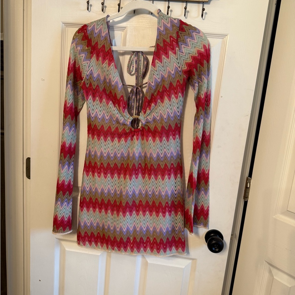 Colorful Zigzag Long Sleeve Dress with romper underneath